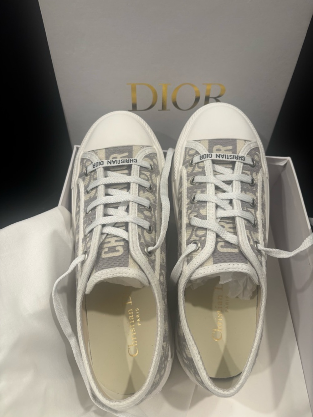 Dior Walk'n'Dior Stone Grey & White Logo Slip-On Sneakers